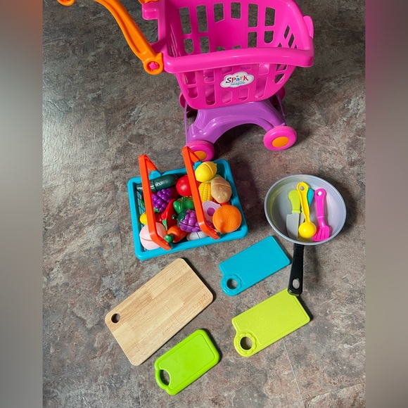 Spark Pink Shopping Cart with Play Food and Utensils - Picture 1 of 7